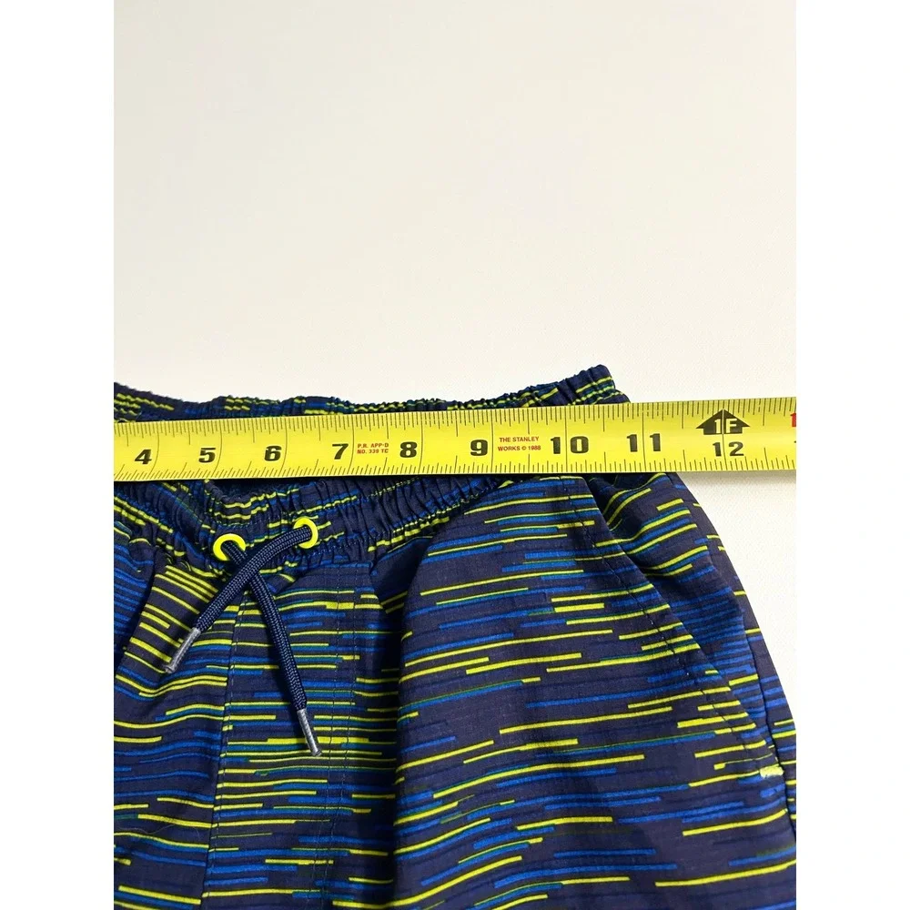 Eddie Bauer Kids Swim Trunks Navy Blue Green Streak Pattern Size S 7/8